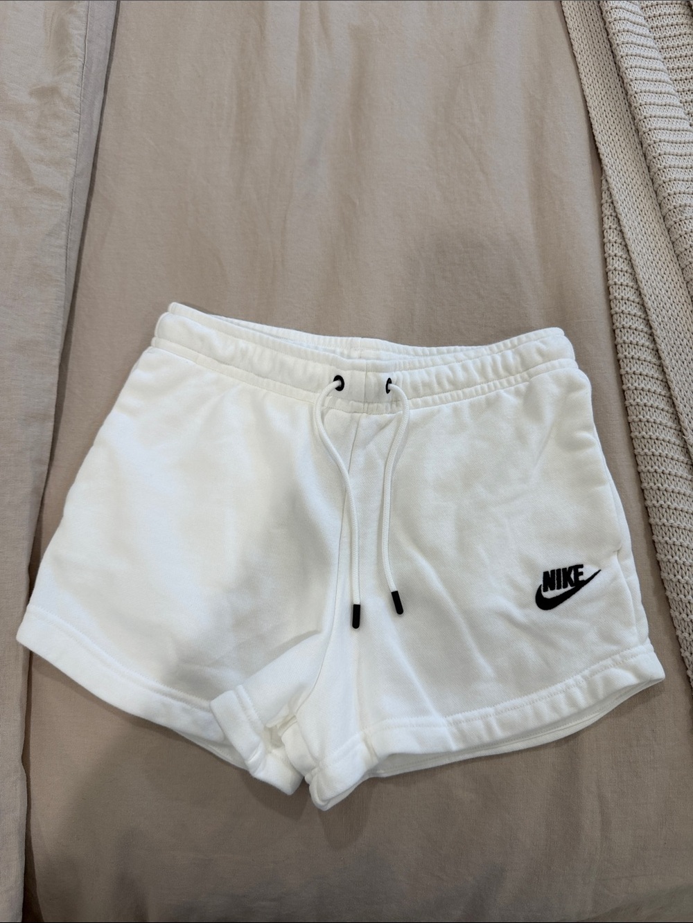 Nike White Women's Athletic Fleece Shorts with Black Logo